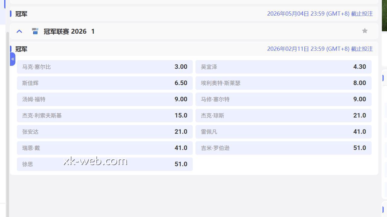 斯诺克冠军联赛2026冠军投注火热登场！星空体育完整赔率表公布